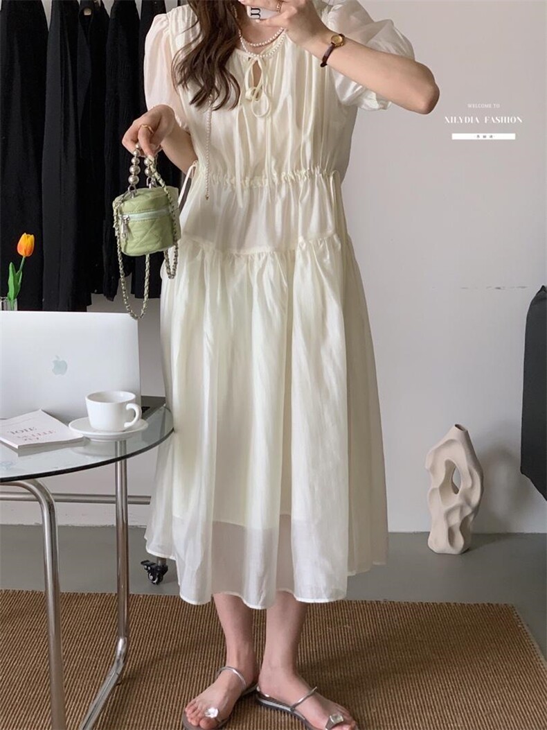 法式泡泡袖连衣裙夏季设计感小众温柔高级感初恋裙子,女装连衣裙,香丽迪1