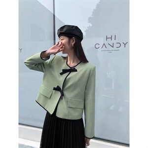小千鸟格蝴蝶结外套图片