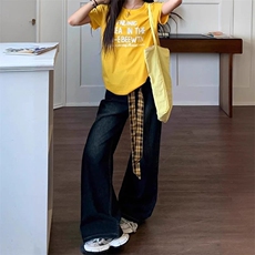 通勤韩版ins街头休闲阔腿牛仔裤女春秋季新款垂感时尚拖地牛仔裤，男装牛仔裤，星座506A
