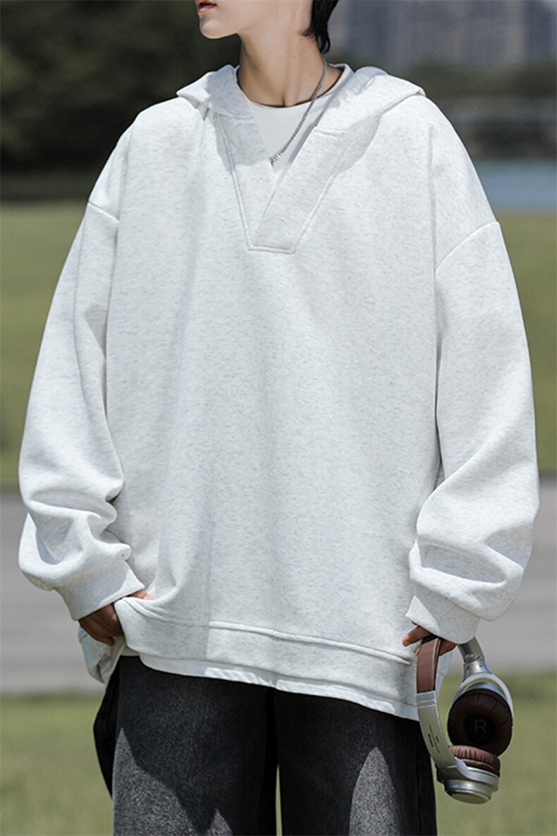 8XL-M叠穿假两件卫衣重磅连帽V领拼接套头衫宽松大码外套WY006P65,男装卫衣,电商B312