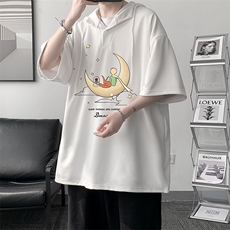 LD54416-P45NASA连帽短袖t恤男大码胖子带帽五分袖中袖，男装T恤，电商A040