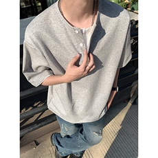 高品质夏款男假两件T恤短袖二粒扣宽松休闲汗衫T恤衫T113P48，男装T恤，星座1013-1