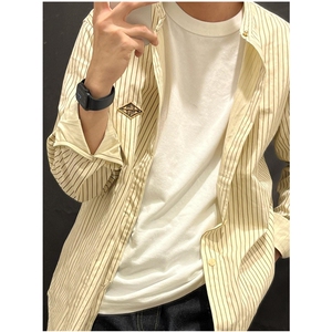 日系复古工装刺绣条纹长袖衬衫春秋季宽松休闲衬衣 C043图片