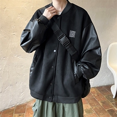 ！2025春季新款男士鹿皮绒夹克PU皮拼接棒球服外套JK191P85，男装夹克，电商B220