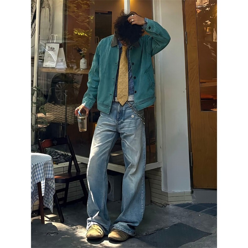 W10404-P70网图现货小马丁帆布外套纯棉孔雀绿宽松夹克外套,男装夹克,星座1608