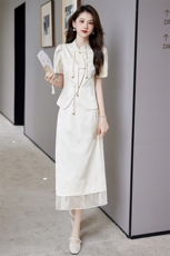 新中式国风职业套装女2024年夏季新款高级感气质盘扣半身裙两件套，女装套装/套裙，火爆靓佳人