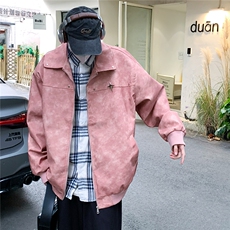 2025秋冬装做旧面料金属别针PU皮衣夹克外套PY777/特P60粉色2，男装夹克，电商A094