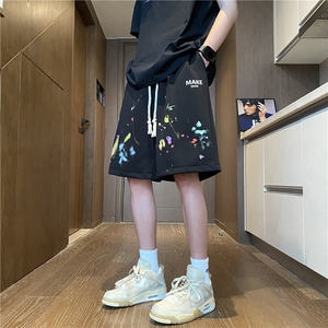 港风夏季新款潮流彩色泼墨五分裤宽松短裤B315-K23341-p45控58图片