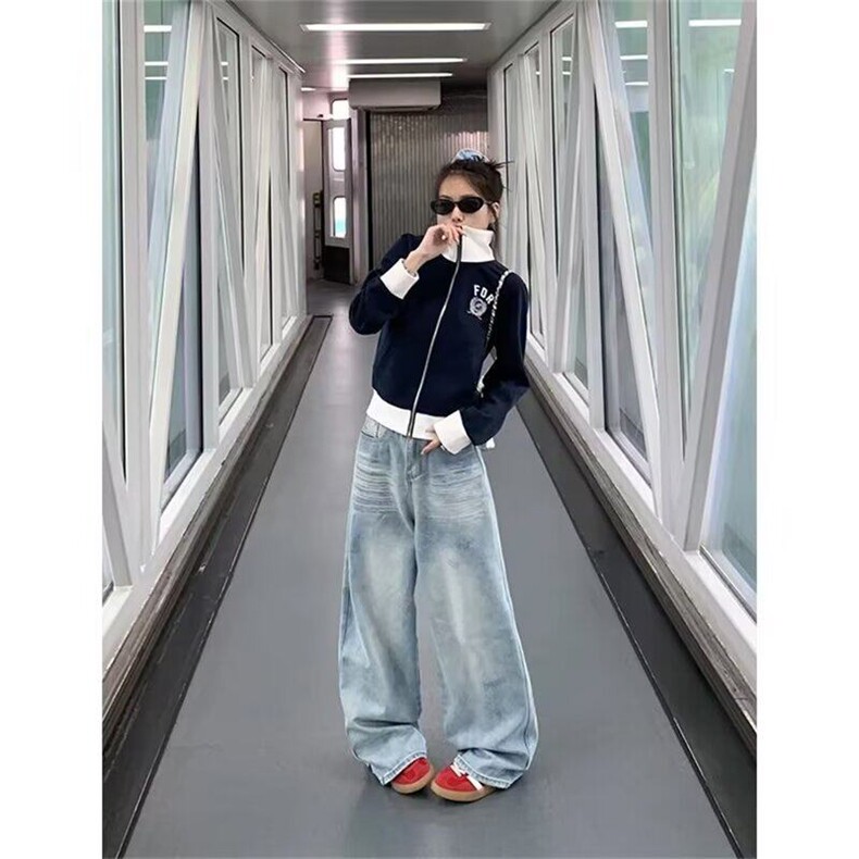 复古宽松显瘦阔腿牛仔裤女春秋简约潮搭男牛仔裤子网图NTG41-p45,男装牛仔裤,星座302B