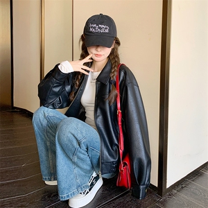 酷飒黑色高级感皮衣外套女2025年春季新款宽松休闲百搭机车服夹克图片