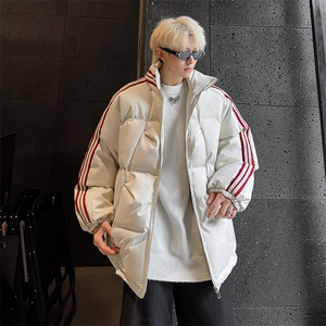 100聚酯特P95控158三条杠棉服冬外套情侣格子棉衣立领面包服MY243图片