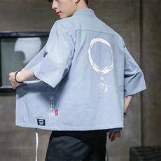 F868P45室内风2024春夏装新款风百搭休闲印花七分袖汉服外套，男装T恤，电商A026