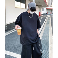 夏装短袖T恤短裤情侣套装宽松竹子提花休闲运动套装TZ866-特P50，男装T恤，电商A006