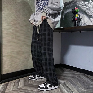 高街格子休闲裤男女春季ins学生直筒宽松阔腿裤痞帅裤子k323-P35