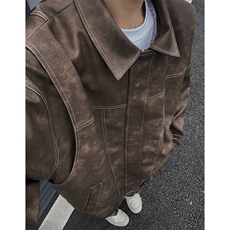 港风高街痞帅男装外套美式短款潮牌工装皮衣夹克DSA157B-J232-P90，男装夹克，电商A157B
