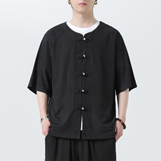 2025夏季新款风男装汉服盘扣新中式开衫唐装纹路衬衫C101-P45，男装衬衫，电商B277(原6028)