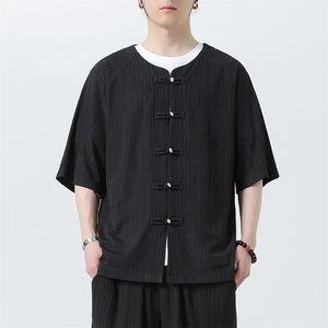 2025夏季新款风男装汉服盘扣新中式开衫唐装纹路衬衫C101-P45图片