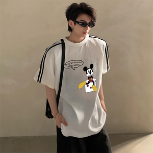抖音得物高品质二开240克宽松纯棉美式潮牌三条杠织带短袖T恤图片