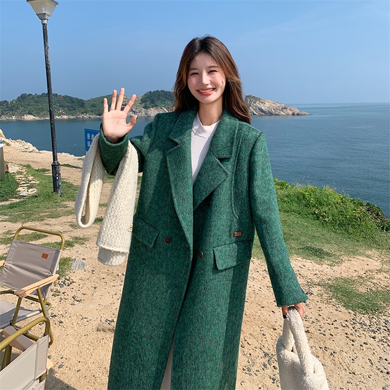 韩版气质长款双面羊绒西装大衣女2025秋冬季新款宽松显瘦呢子外套,女装毛呢外套,2C220