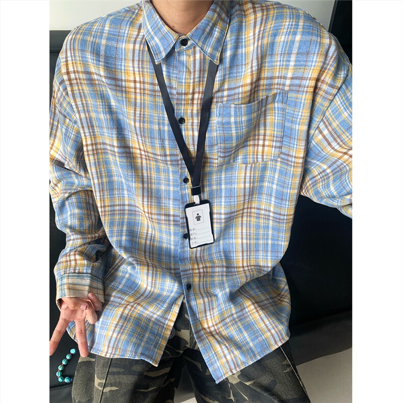 现货~格子大码长袖衬衫C5887/特P20黄色,男装衬衫,电商A094