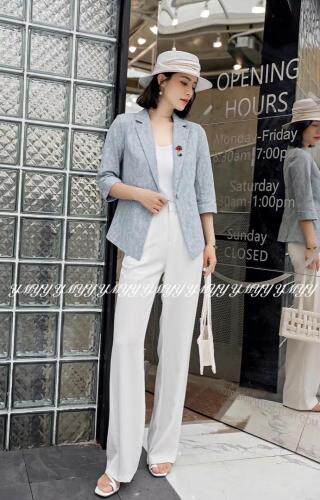 春季新款蕾丝复合七分袖西装外套，女装西装，依美依缘