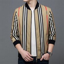 秋季男条纹外套新款潮流休闲夹克男秋装爸爸装外套ASDJ7506-P160图片