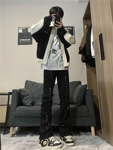 高街美式复古漆点泼墨牛仔裤嘻哈痞帅 常规55 加绒65图片