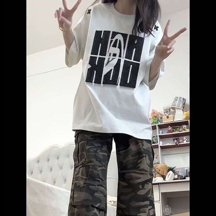 夏季新款港风美式字母印花全刺绣套头圆领短袖T恤男女 ZX464-P33图片