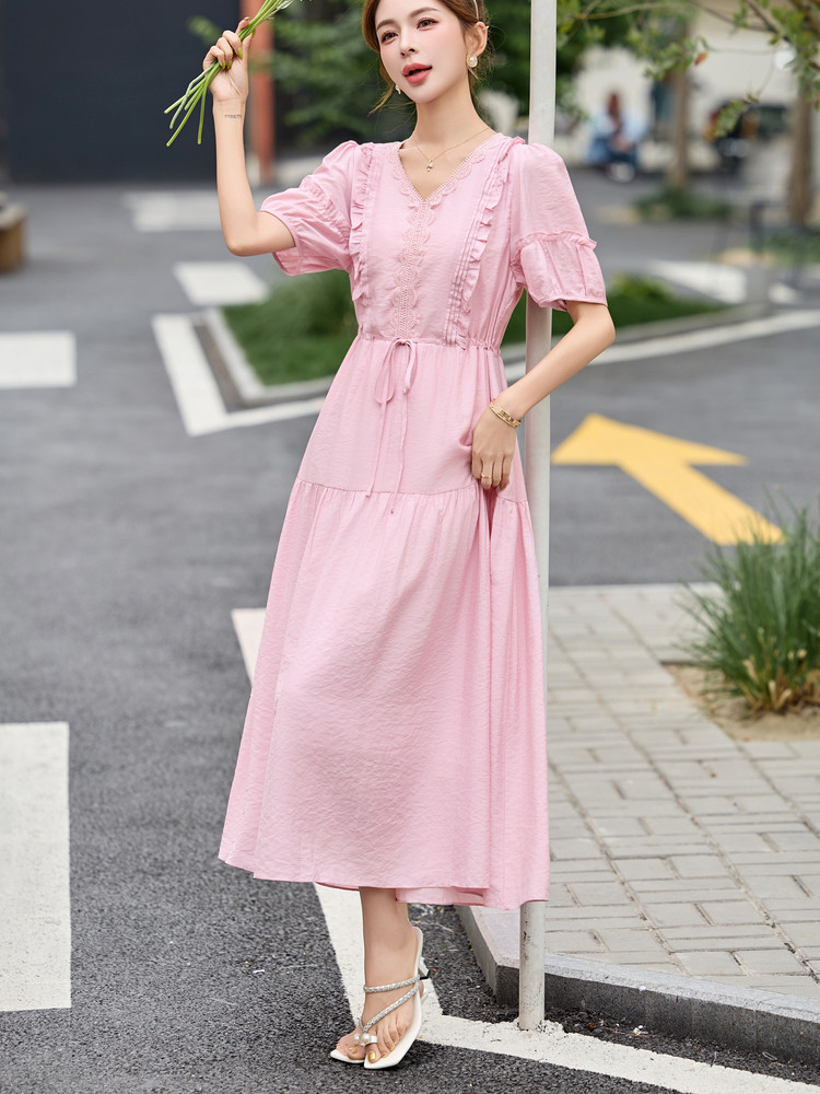 高级感天丝连衣裙女2025夏季新款气质减龄小个子收腰显瘦A字裙子,女装连衣裙,涵亦佰惠