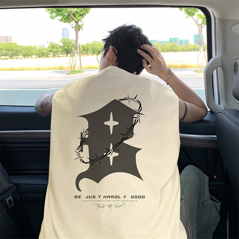 美式印花无袖t恤背心图片