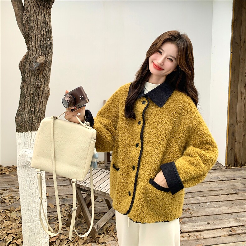 现设计感撞色小香风皮毛一体外套2613P195K298,女装短外套,2C029