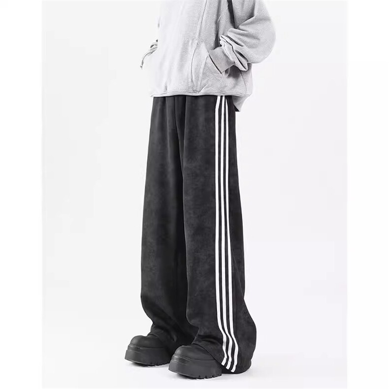 侧边条纹裤男秋直筒运动宽松扎染痞帅脏脏裤大码M-5XL h0152 P23图片