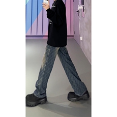 B221美式ins高街小众格子提花直筒牛仔裤LK24382-特P52控88，男装牛仔裤，电商B221