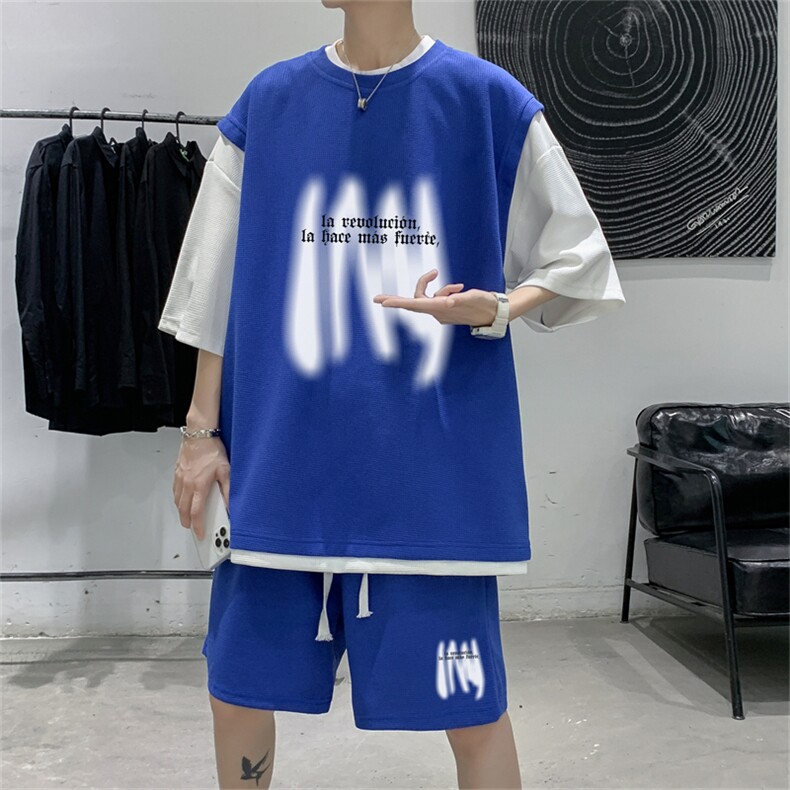 冰感华夫格冰丝套装潮流休闲短袖短裤两件套FTZ3063-P55控78图片