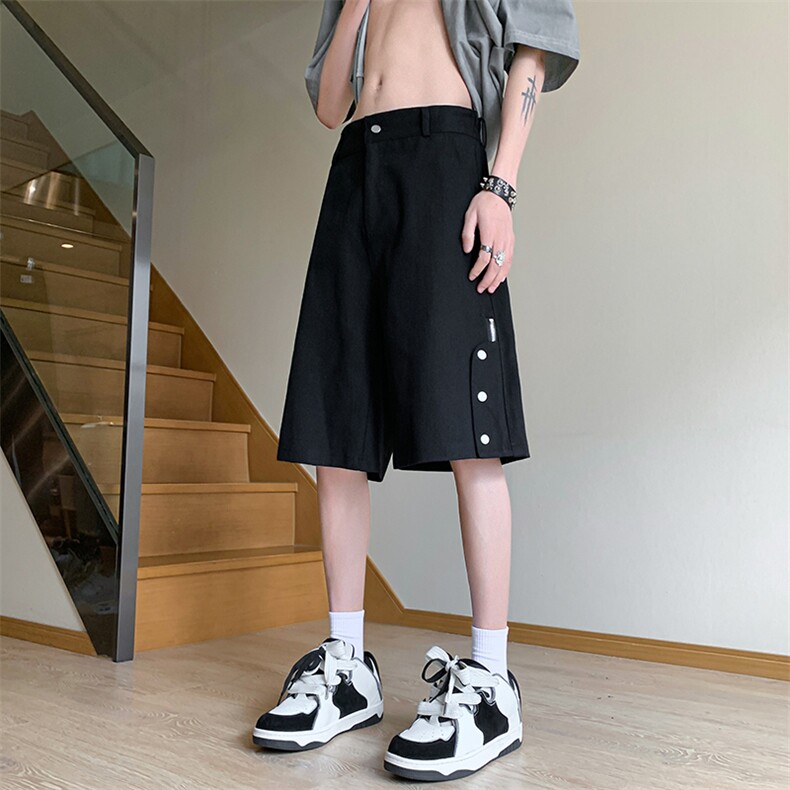 夏季美式高街排扣拉链黑色牛仔五分短裤货号DK69P50图片