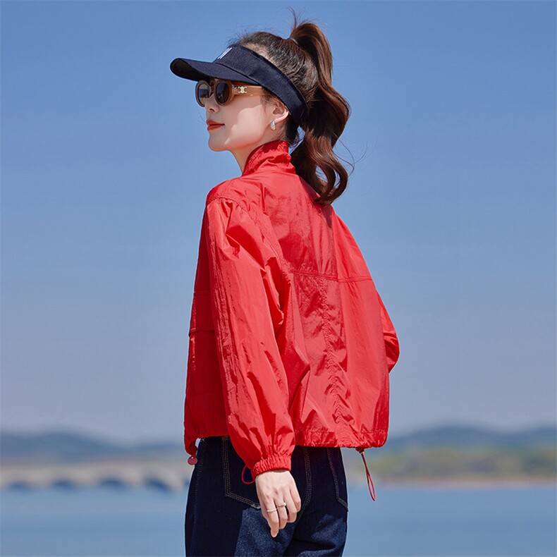 2026夏季新款韩版时尚休闲连帽防晒衣女宽松显瘦短款外套薄款上衣,女装短外套,靓衣阁