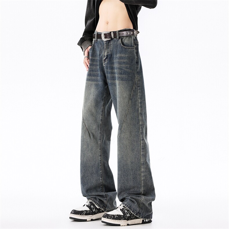 牛仔裤男女潮牌做旧水洗显瘦vibe高街直筒阔腿长裤子K616P50,男装牛仔裤,电商D325