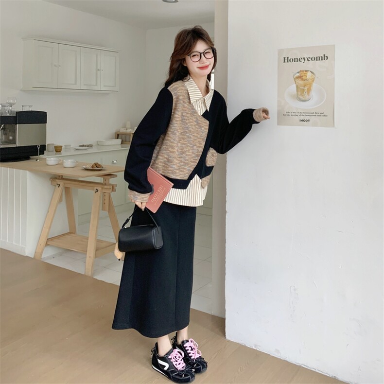 26春新款现-慵懒风假两件减龄拼接两件套2617-P175K288,女装套装/套裙,2B190