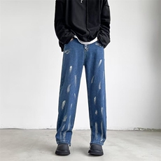 美式牛仔裤男韩版潮裤脚拉链涂鸦2024秋冬新款ins长裤K624-P45，男装牛仔裤，星座1109-3