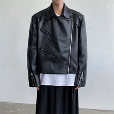 高级感pu皮夹克外套男暗黑系痞帅炸街宽松短款机车服2376-P145，男装夹克，星座512-1（原513-3）