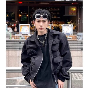 春秋短款痞帅皮衣外套男潮帅气高街pu夹克男装垫肩设计机车上衣