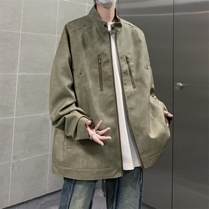 立领机车外套男春秋美式痞帅青年铆钉复古做旧皮夹克JK0193-P88图片