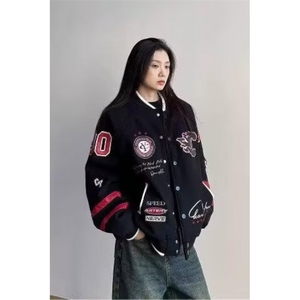 美式复古刺绣重工棒球服夹克男女街头潮牌学院风宽松运动小众外套图片