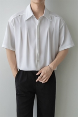 小伙立领纯色衬衫男休闲宽松风刺绣衬衣轻熟风A236-82573-P55，男装衬衫，电商A236