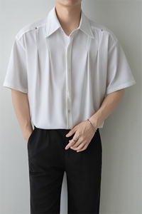 小伙立领纯色衬衫男休闲宽松风刺绣衬衣轻熟风A236-82573-P55图片