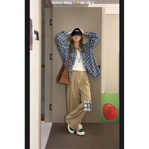 TC679-p45 美式复古蓝色格子衬衫女装秋季新款外搭衬衣防晒外套图片