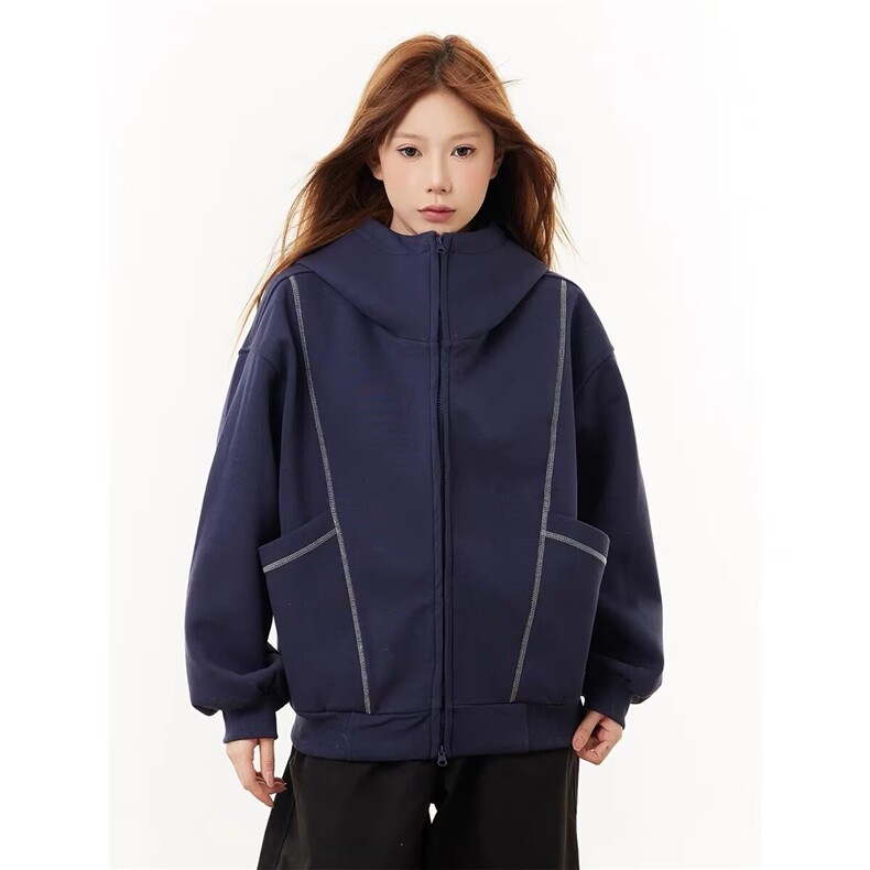 得物品质秋款男女连帽卫衣高领大口袋宽松夹克外套WY224P60，男装夹克，星座1013-1