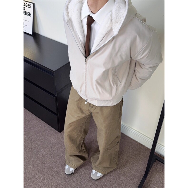 青鸟CYB“一件过冬”1500g仿兔毛重磅座山雕连帽夹克简约棉服外套,男装夹克,星座506A