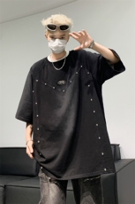 水洗做旧短袖t恤男夏季美式复古铆钉解构上衣XZ514-2-202438-P68，男装T恤，星座514-2(原B239)