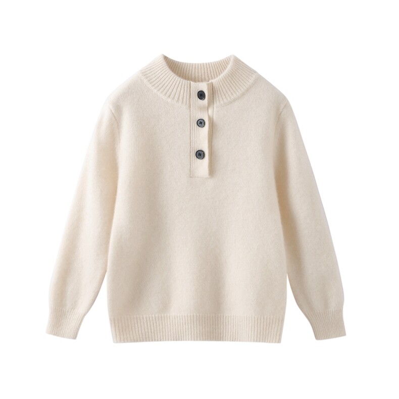 新款百搭三扣半高领休闲羊毛套衫，童装儿童羊毛衫，鑫贝羊绒